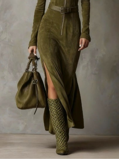 Nancy | Sukienka Maxi z Zamszu