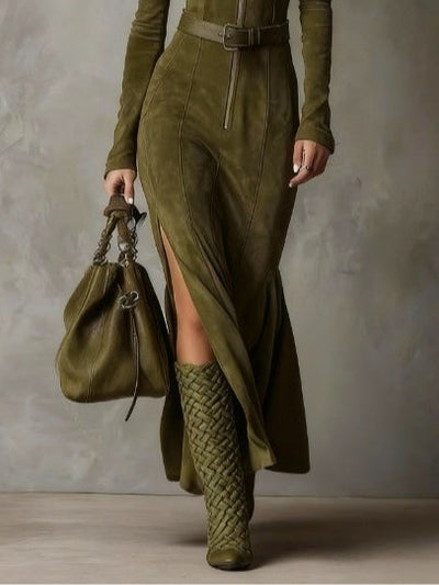 Nancy | Sukienka Maxi z Zamszu